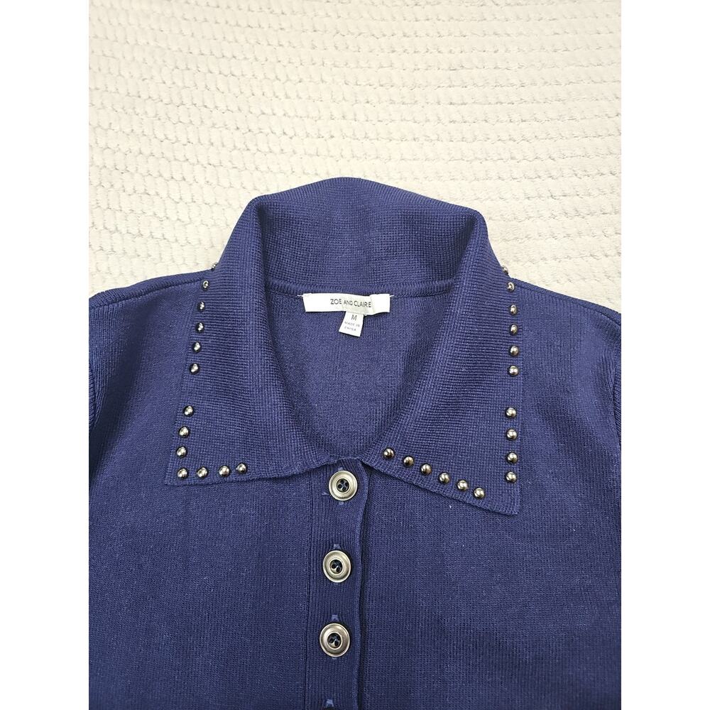 Zoe & Claire Sweater Dress Womens Medium Blue Collared Midi Length - Picture 6 of 10